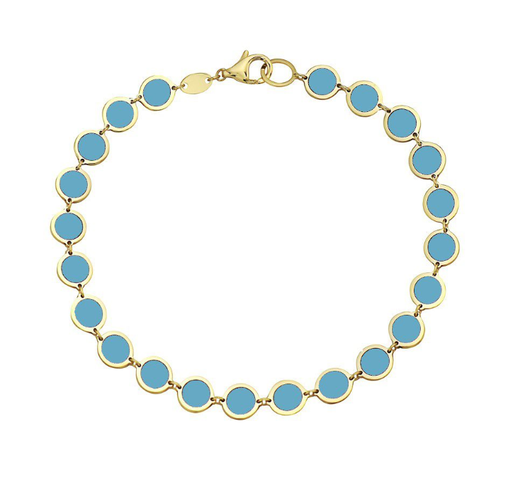 14k Yellow Gold Turquoise Disc Station Bracelet (I8439)