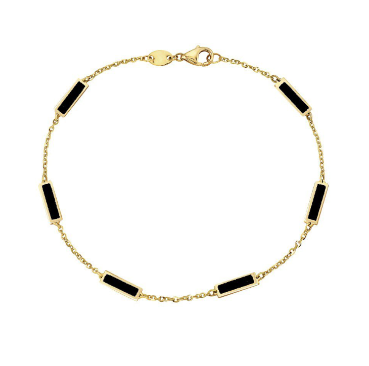 14k Yellow Gold Rectangle Onyx Station Bracelet (I8445)