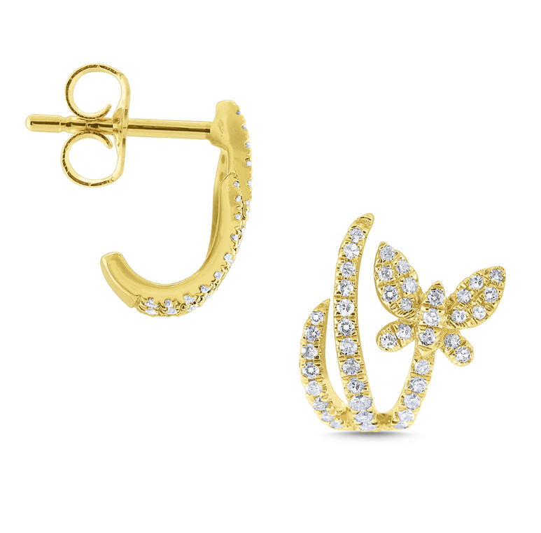 14k Gold Diamond Butterfly in Flight Earrings (I8464)