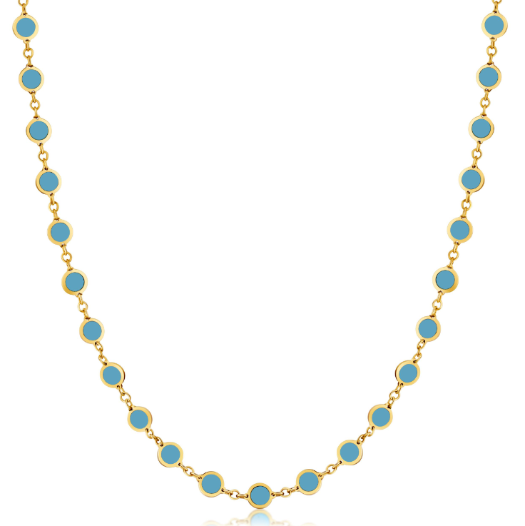 14k Yellow Gold Round Bezel Turquoise Necklace (I8485)