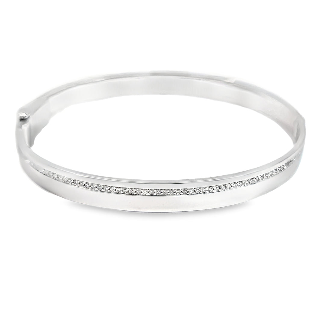 14k White Gold High Polish Pave Diamond Row Bangle Bracelet (I8490)