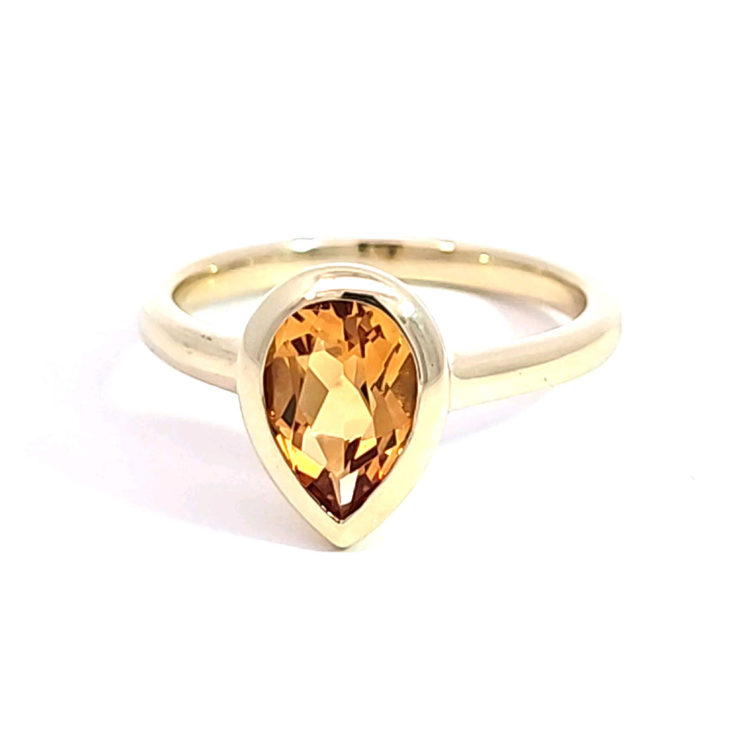 14k Yellow Gold Pear Shaped Citrine Ring (I8491)