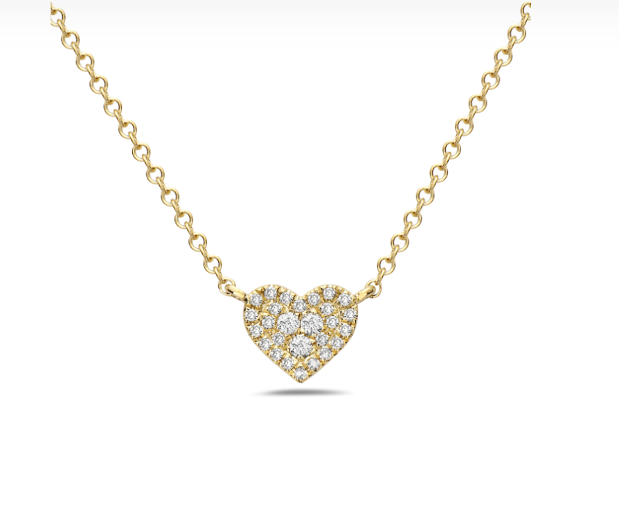 14k Gold Pave Diamond Petite Heart Necklace