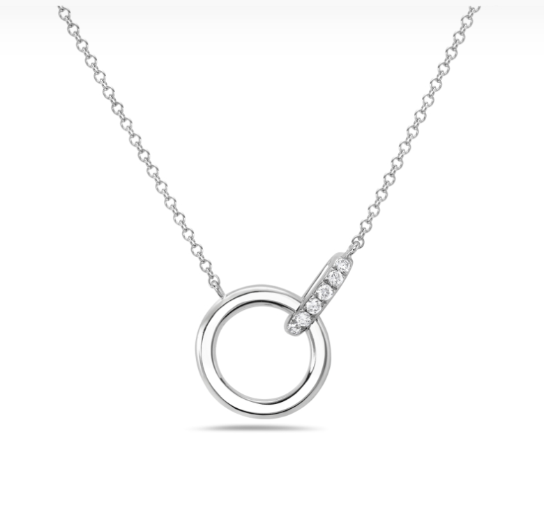 14k Gold Circle Necklace with Diamond Link