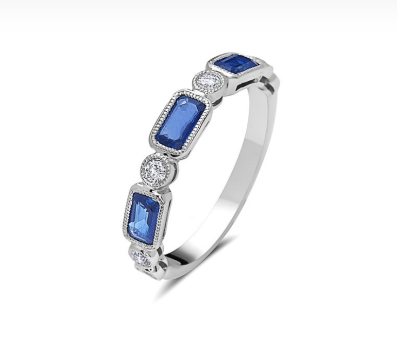 14k White Gold Sapphire & Diamond Stacker Ring (I8546)