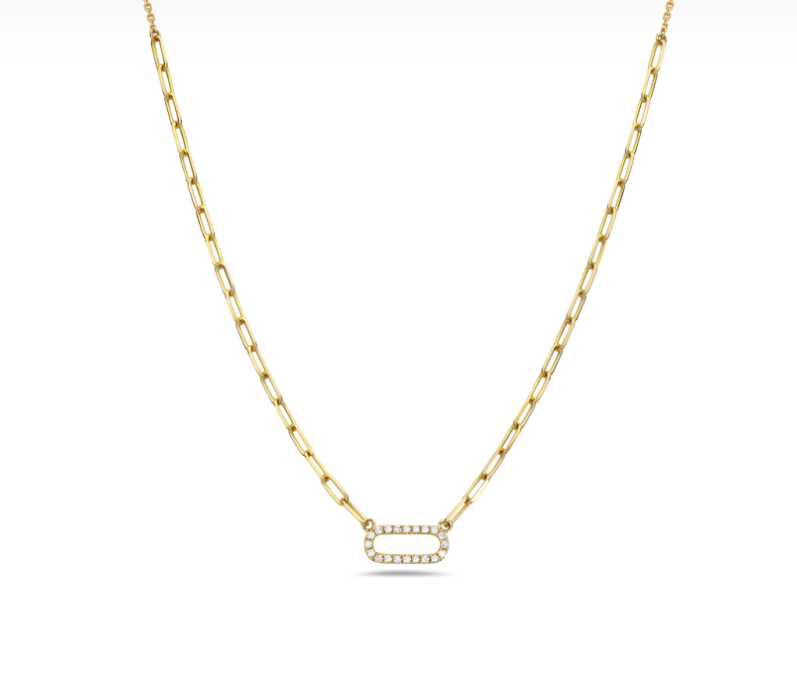 14k Yellow & White Gold Diamond Paperclip Necklace (I8555)