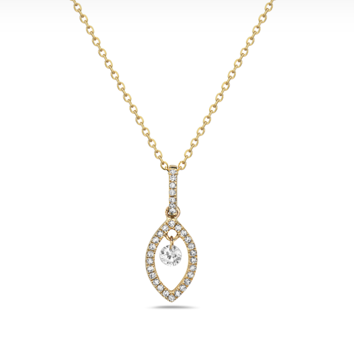 14k Gold Diamond Marquise Pendant with Diamond Dangle Necklace