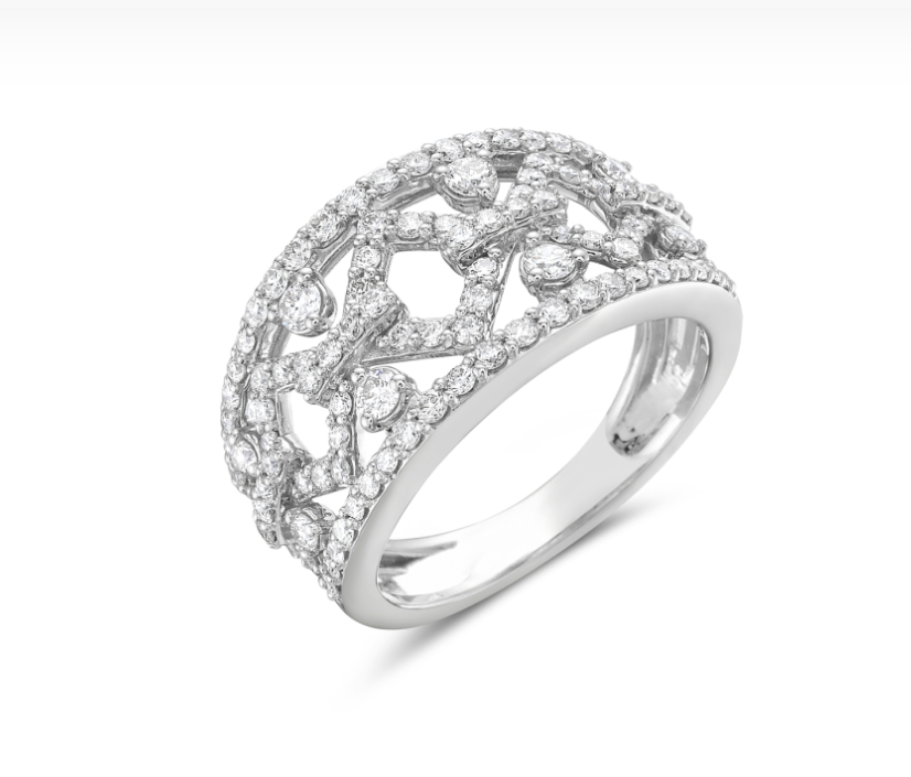 14k White Gold Diamond Geometric Wide Ring (I8562)