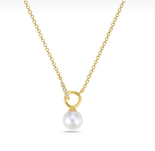 Load image into Gallery viewer, 14k Gold Diamond &amp; Freshwater Pearl Drop Necklace
