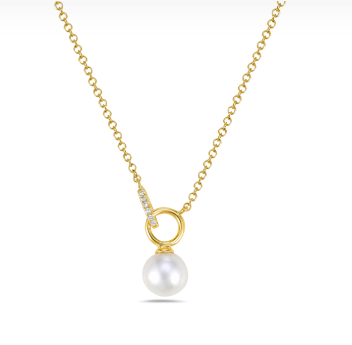 14k Gold Diamond & Freshwater Pearl Drop Necklace