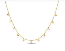 Load image into Gallery viewer, 14k Gold Bezel Set Diamond &amp; Freshwater Pearl Dangle Station Necklace
