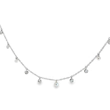 Load image into Gallery viewer, 14k Gold Bezel Set Diamond &amp; Freshwater Pearl Dangle Station Necklace
