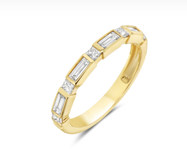 14k Yellow Gold Baguette & Round Diamond Stacker Ring (I8596)