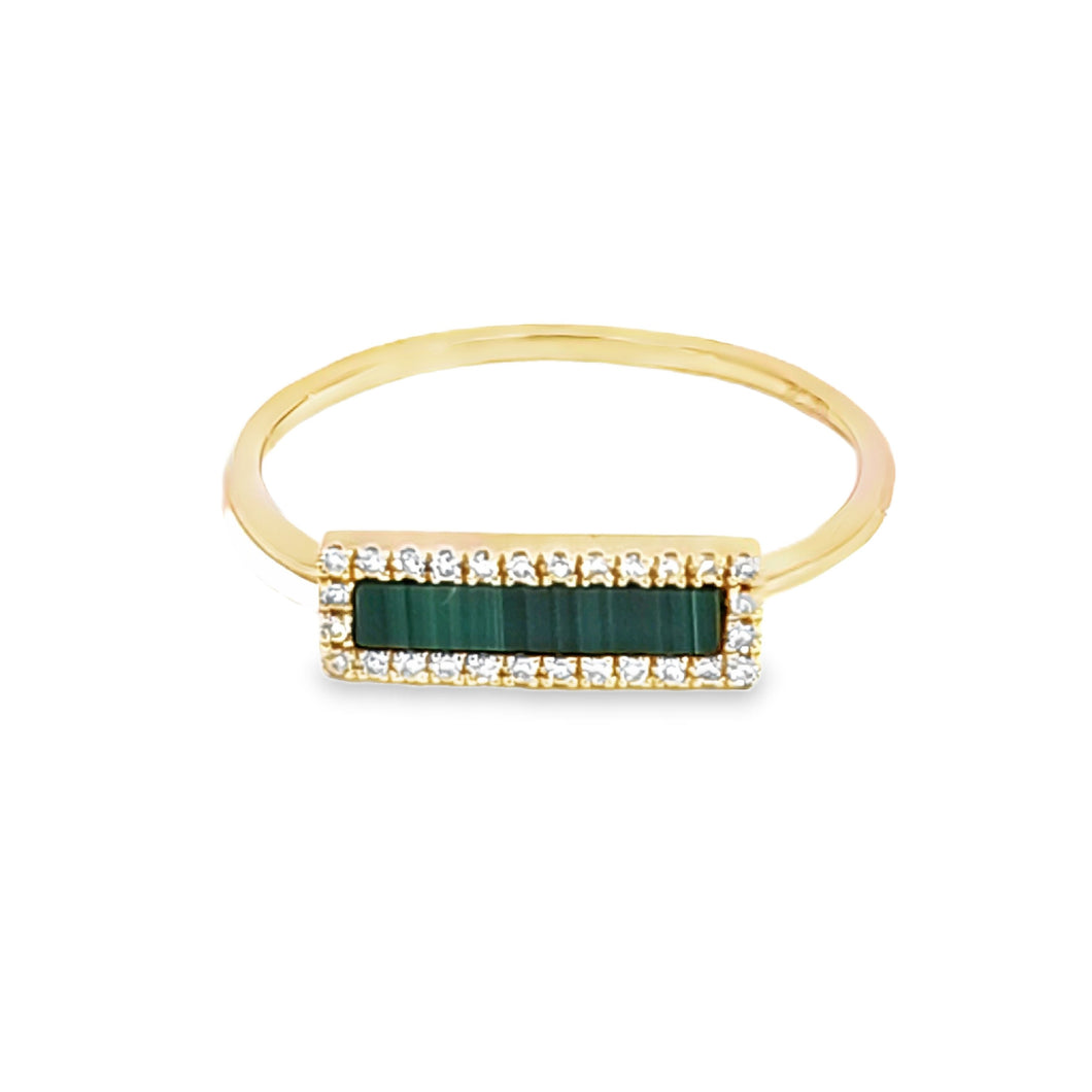 14k Yellow Gold Rectangle Malachite & Diamond Ring (I8598)