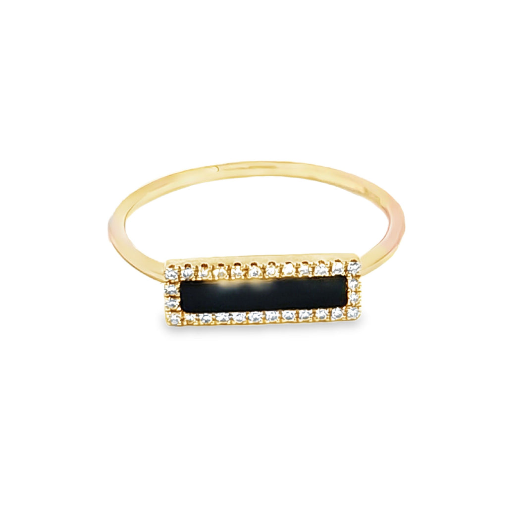 14k Yellow Gold Rectangle Black Agate & Diamond Ring (I8599)