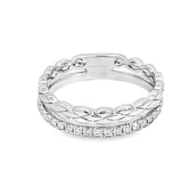 Load image into Gallery viewer, 14k White Gold Pave Diamond &amp; Textured Double Band Ring (I8600)
