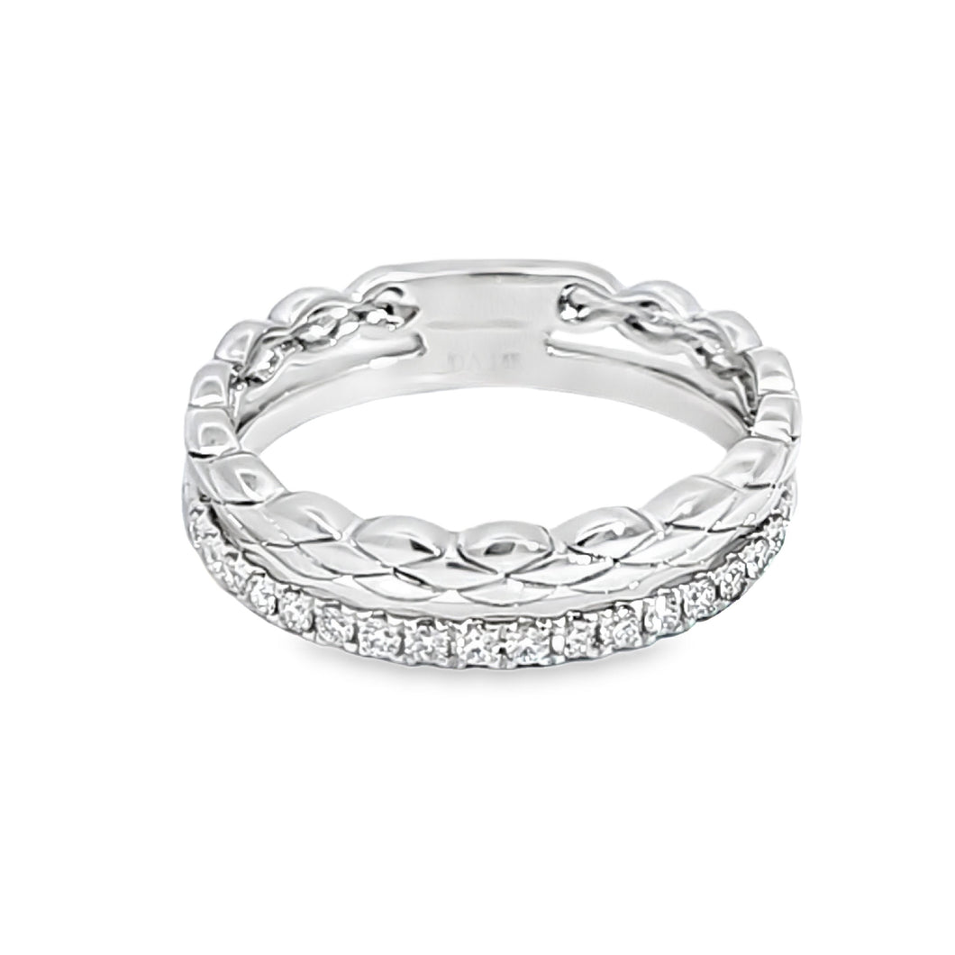 14k White Gold Pave Diamond & Textured Double Band Ring (I8600)