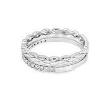 Load image into Gallery viewer, 14k White Gold Pave Diamond &amp; Textured Double Band Ring (I8600)
