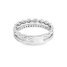 Load image into Gallery viewer, 14k White Gold Pave Diamond &amp; Textured Double Band Ring (I8600)
