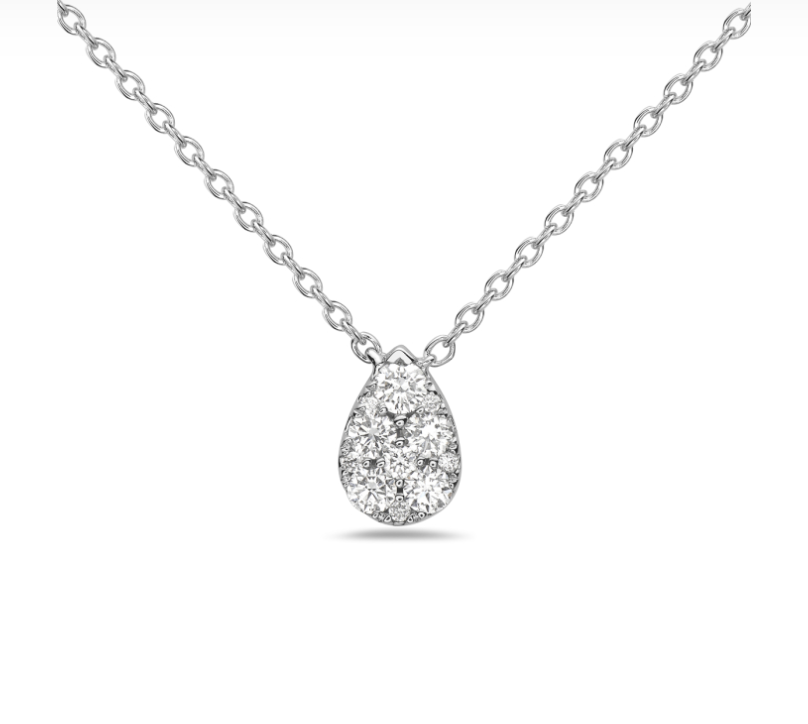 18k Gold Pear Shaped Pave Diamond Necklace