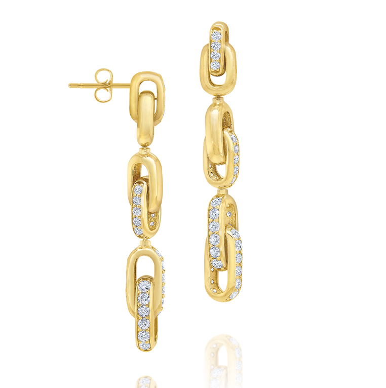 14k Yellow Gold Diamond Interlocking Link Dangle Earrings (I8645)