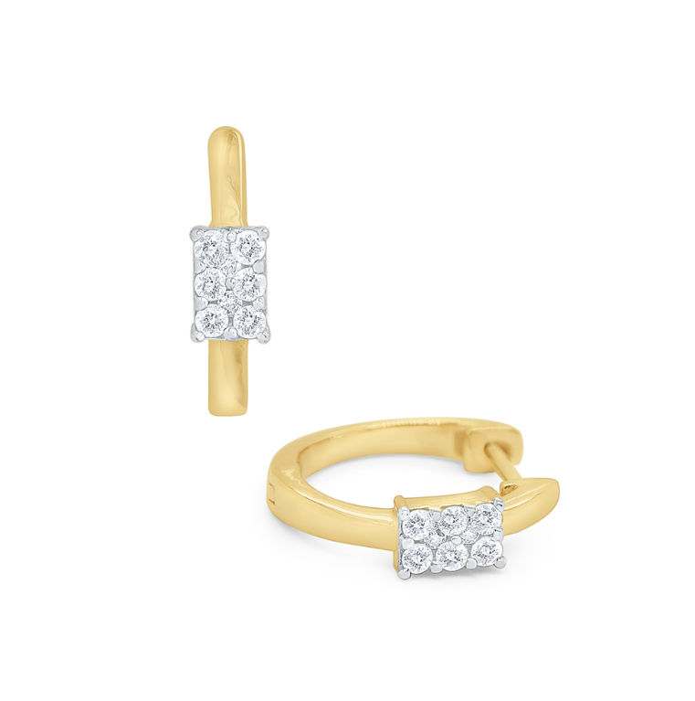 14k Gold Pave Diamond Rectangle Pod Huggie Hoop Earrings