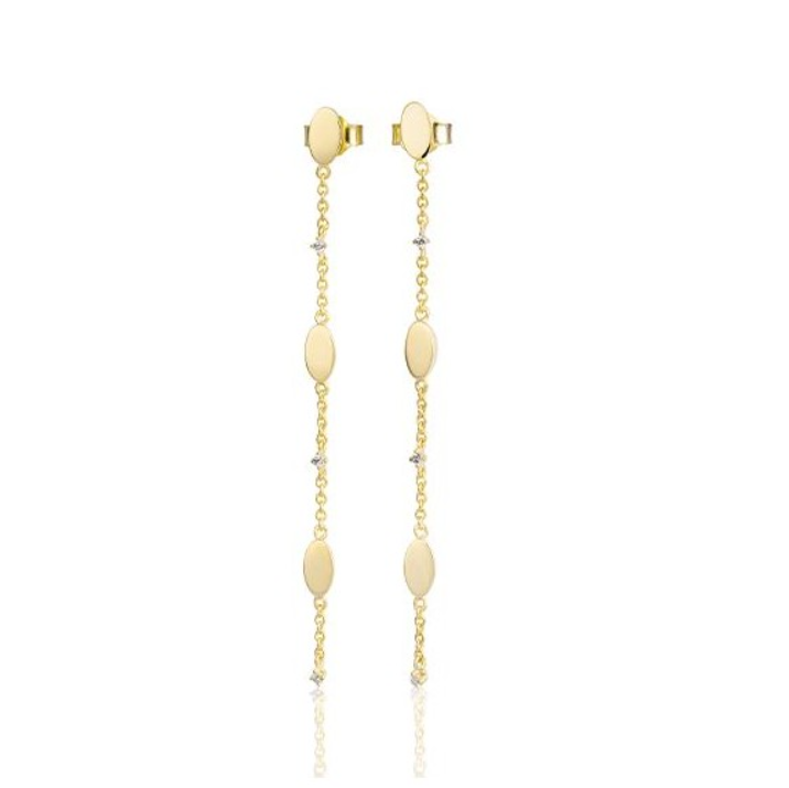 14k Gold High Polish Diamond Accent Oval Station Dangle Drop Earrings (I8782)