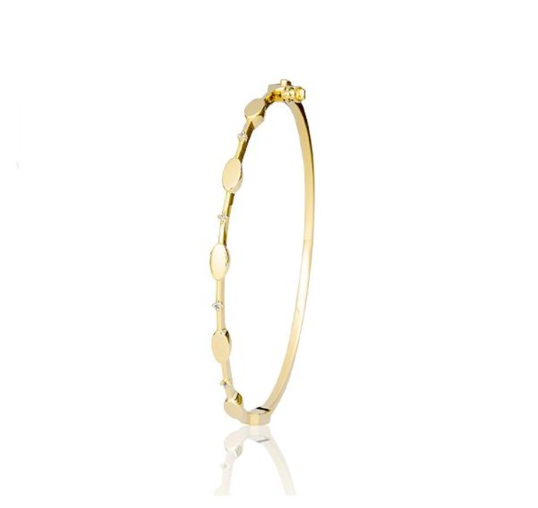 14k Gold High Polish Diamond Accent Oval Station Bangle Bracelet