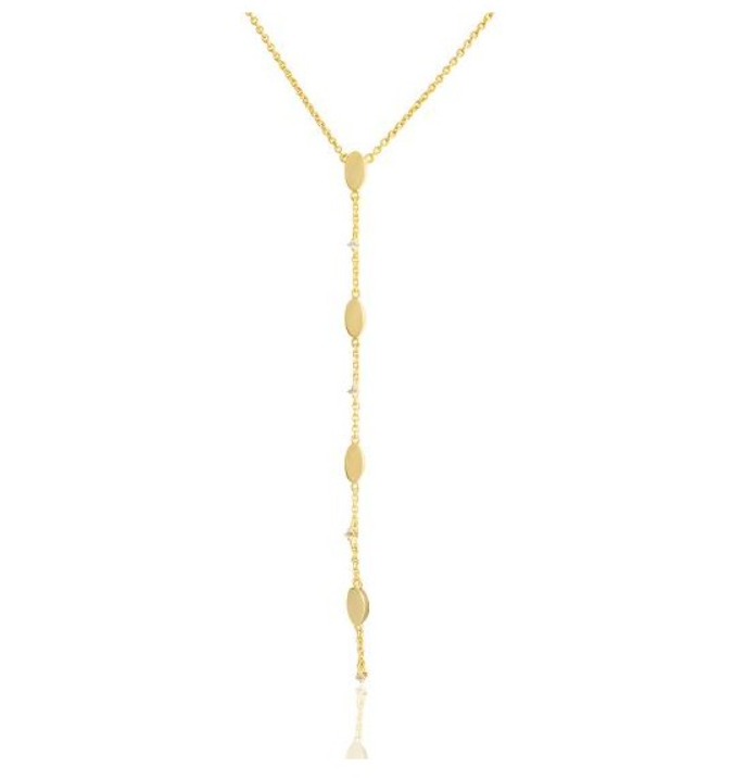 14k Gold High Polish Diamond Accent Oval Station Drop Lariat (Y) Necklace (I8785)