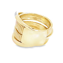 Load image into Gallery viewer, 14k Gold Ridged, Pave Diamond &amp; High Polish Multi-Band Crossover Ring
