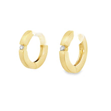 Load image into Gallery viewer, 14k Gold Satin Finish Hoop Earrings with Diamond Accent
