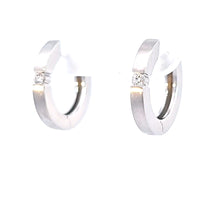 Load image into Gallery viewer, 14k Gold Satin Finish Hoop Earrings with Diamond Accent
