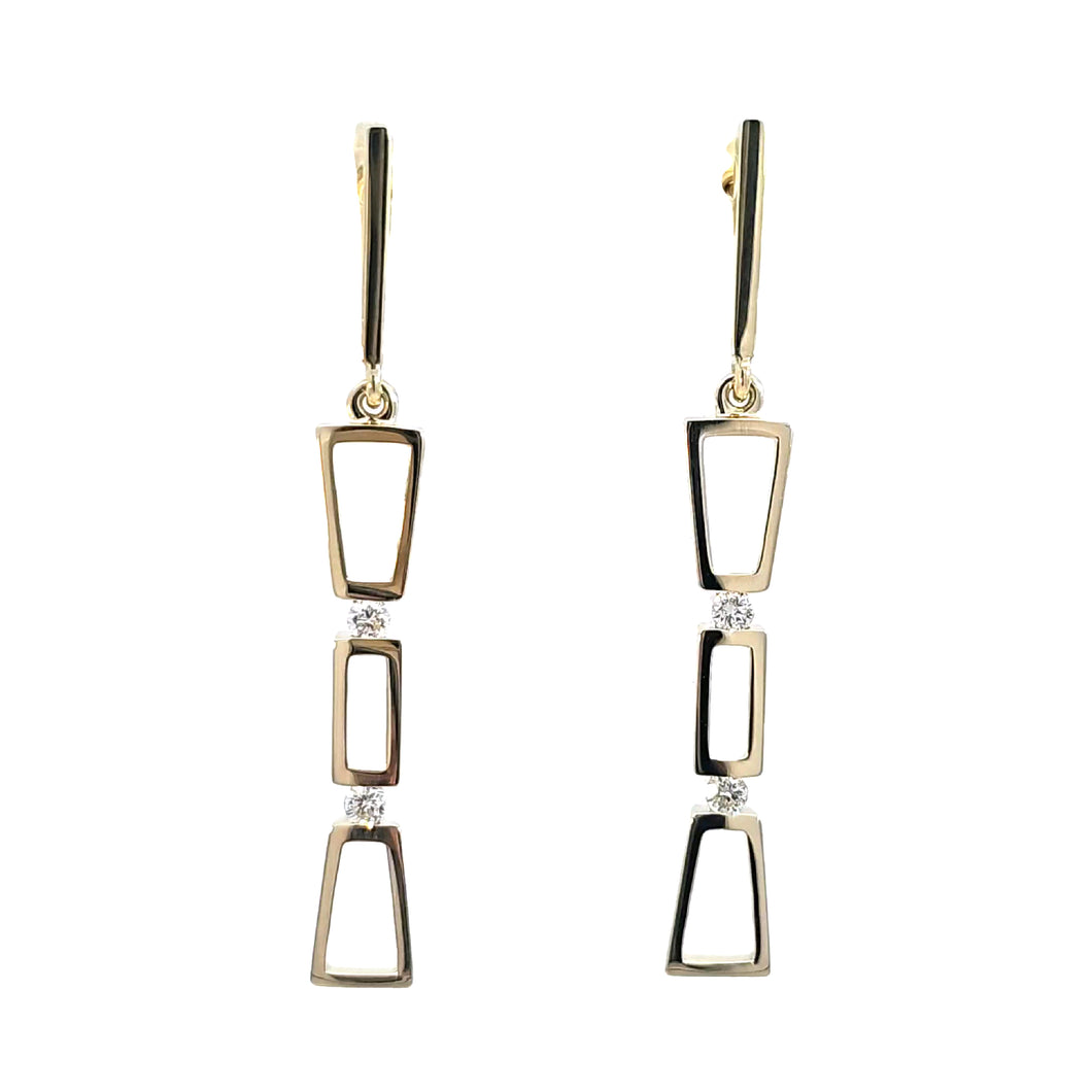 14k Gold Geometric Drop Diamond Accent Earrings