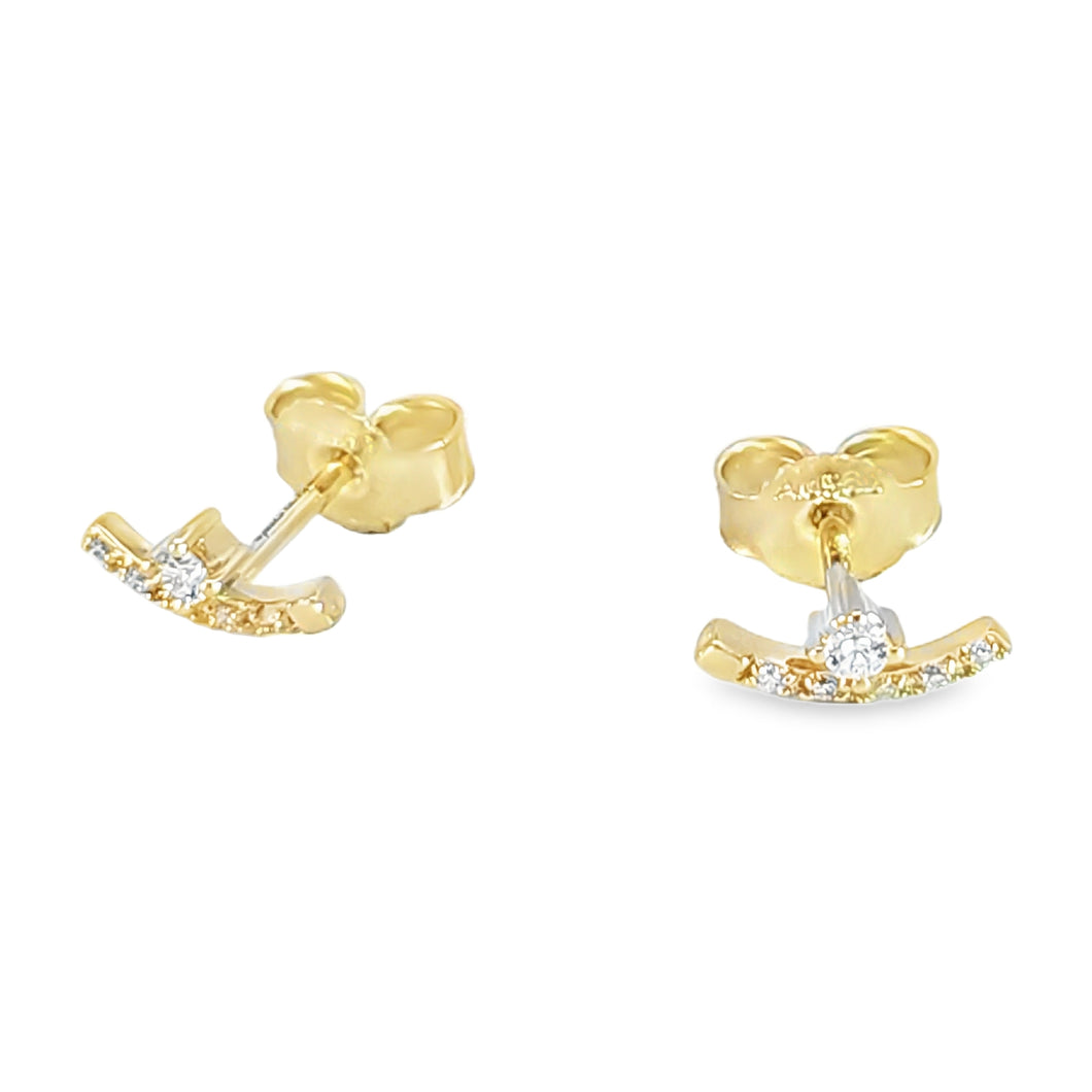 14k Gold Petite Diamond Curved Stud Earrings