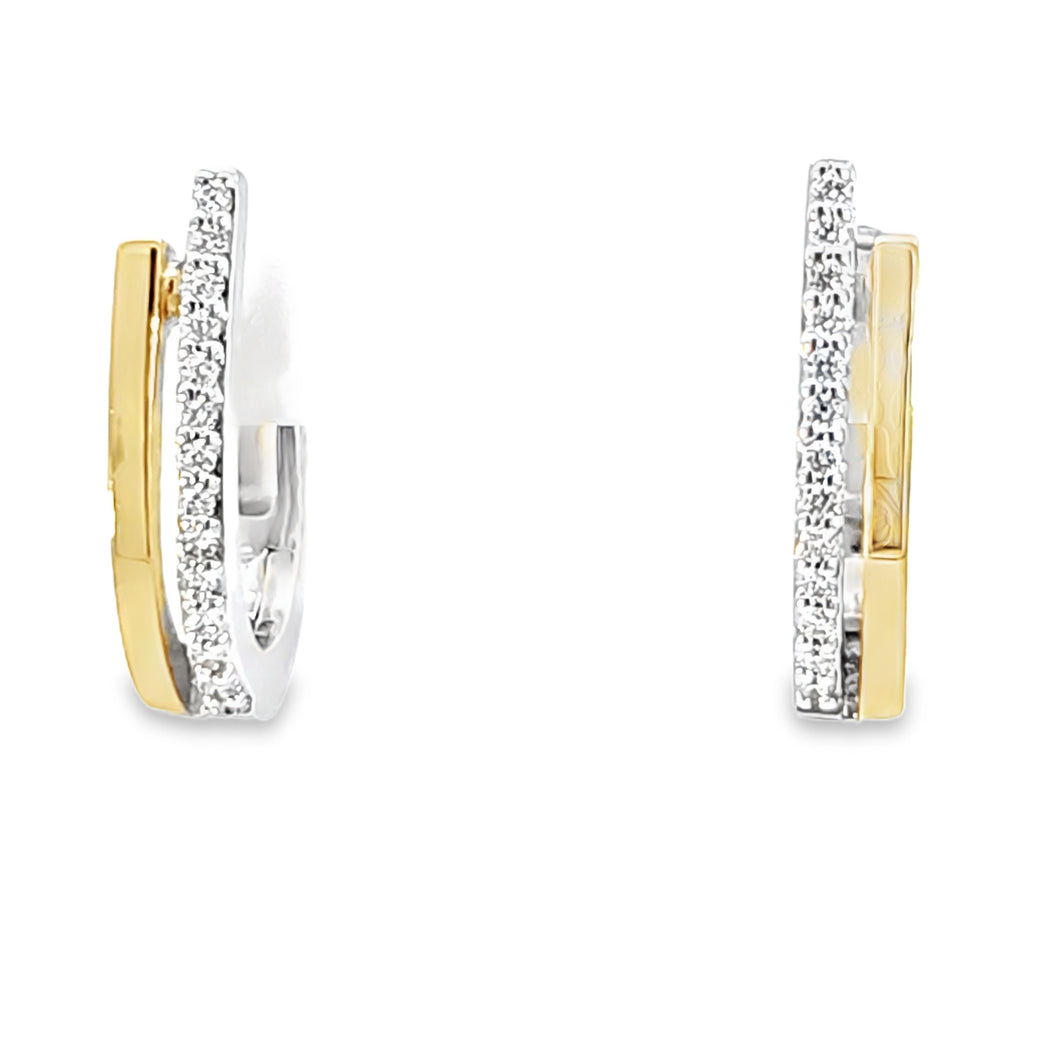 14k Two Tone Gold Double Oval Hoop Diamond Earrings (I8864)