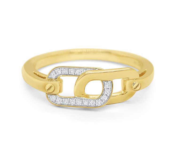 14k Yellow or White Gold Interlocking Diamond Link Ring