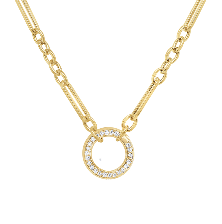 14k Yellow Gold Diamond Charm Holder Necklace (I8920)