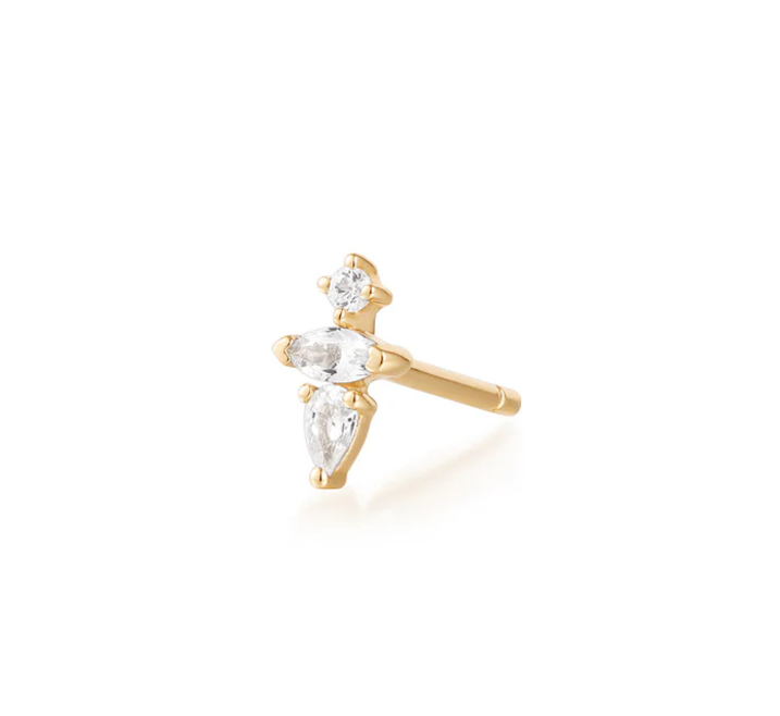 14k Yellow Gold White Sapphire *Single* Stud Earring (I8927)