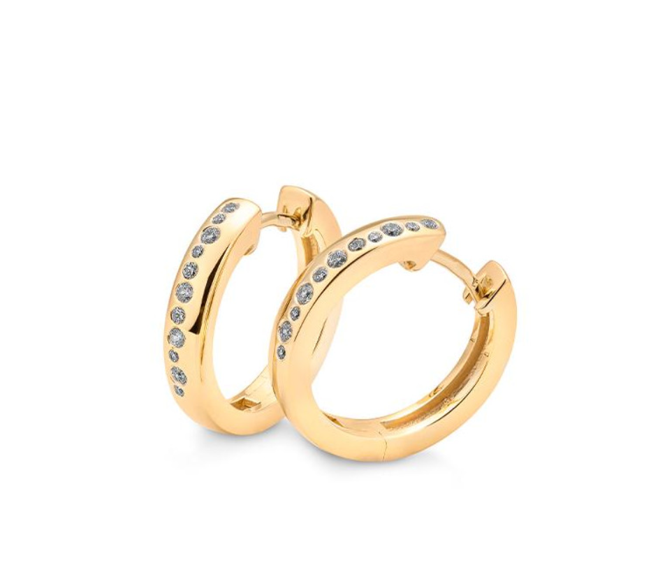 14k Yellow or White Gold Flush Set Diamond Hoop Earrings