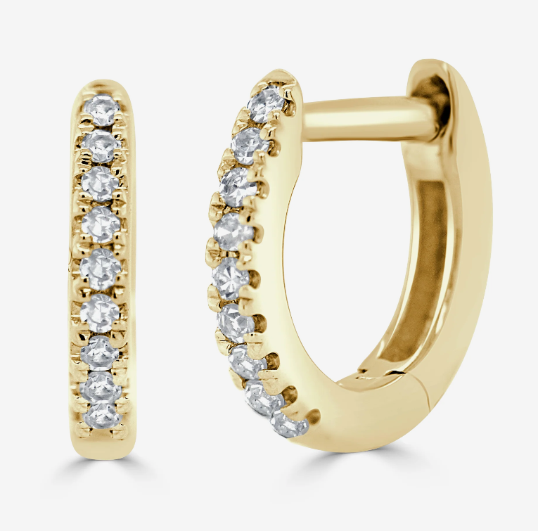 14k Yellow or White Gold Diamond Huggie Hoop Earrings