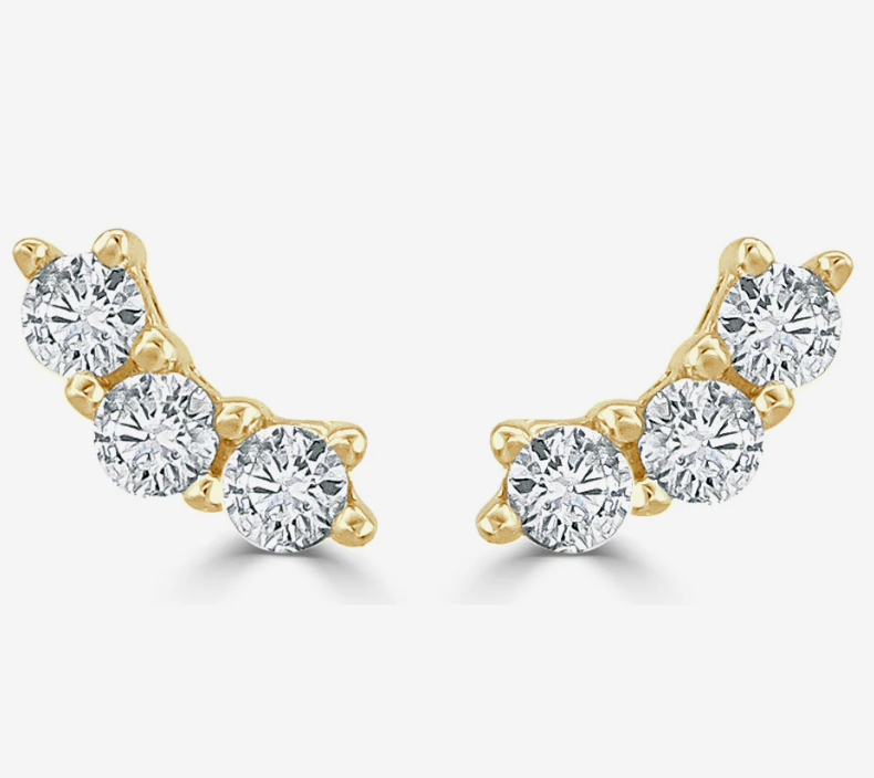 14k Yellow or White Gold Diamond Petite Curved Stud Earrings