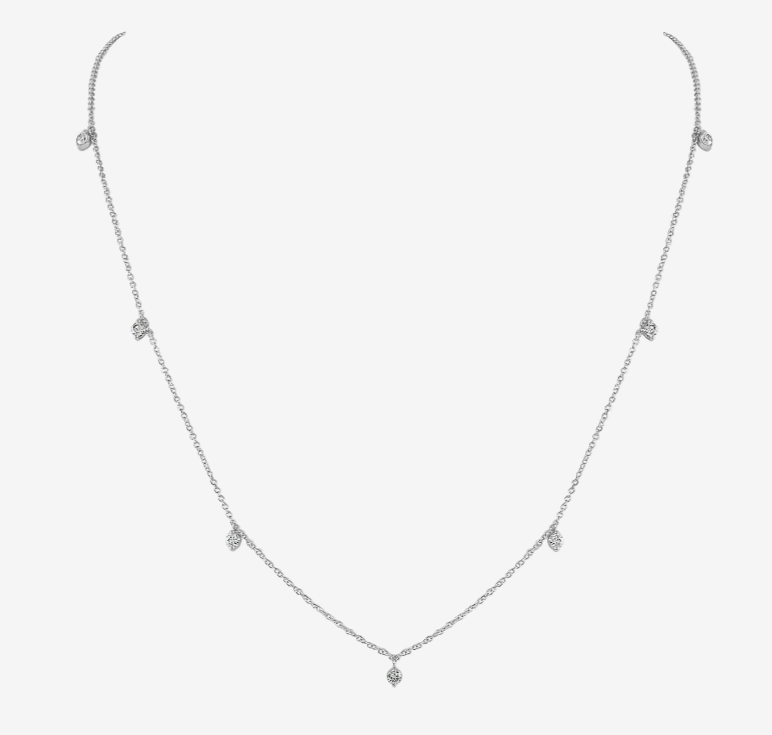 14k Yellow or White Gold Diamond Dangle Station Necklace