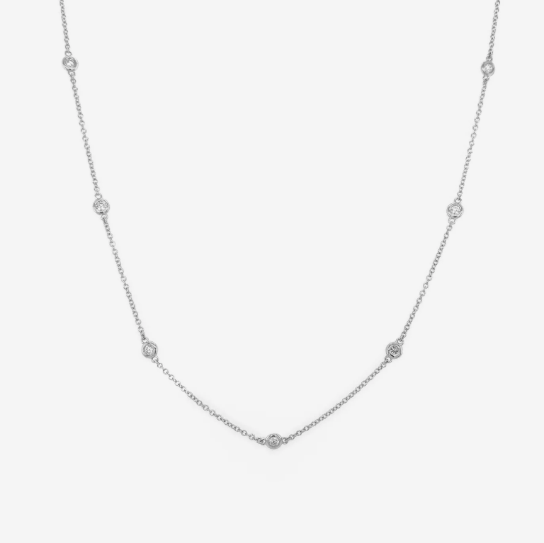 14k Gold Bezel Set Diamond Station Necklace