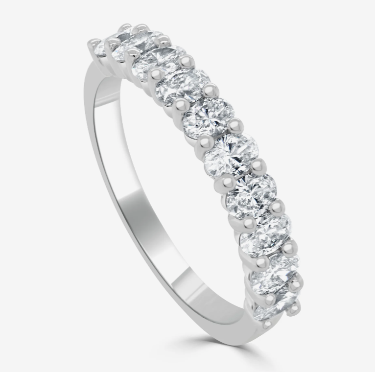 14k White Gold Oval Diamond Half-Eternity Band (I8965)