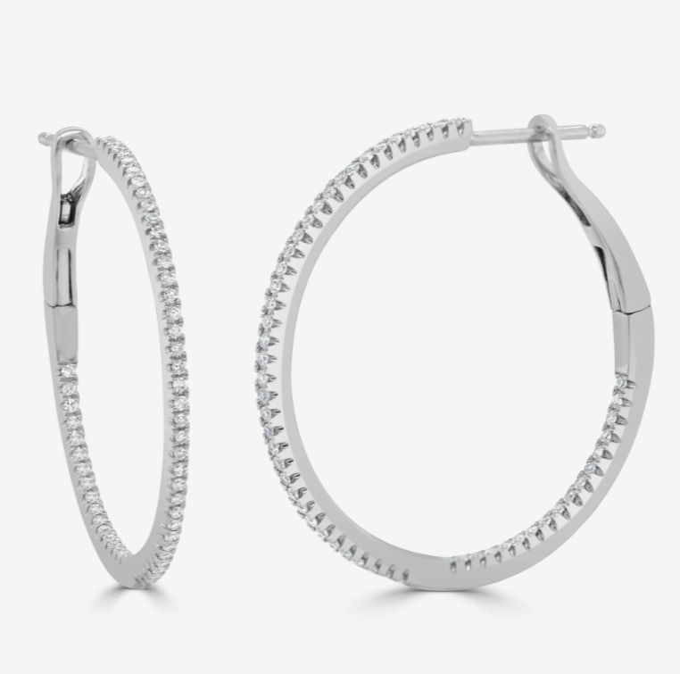 14k White Gold Inside Out Diamond Hoop Earrings (I8966)