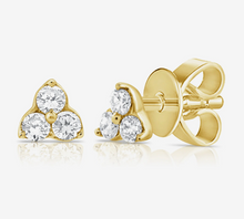 Load image into Gallery viewer, 14k White or Yellow Gold 3-Stone Diamond Stud Earrings
