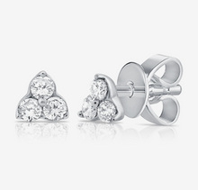 Load image into Gallery viewer, 14k White or Yellow Gold 3-Stone Diamond Stud Earrings
