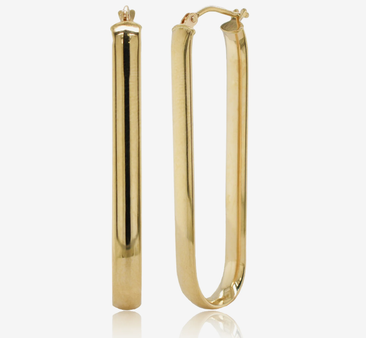 14k Yellow Gold Oblong Hoop Earrings (I8976)