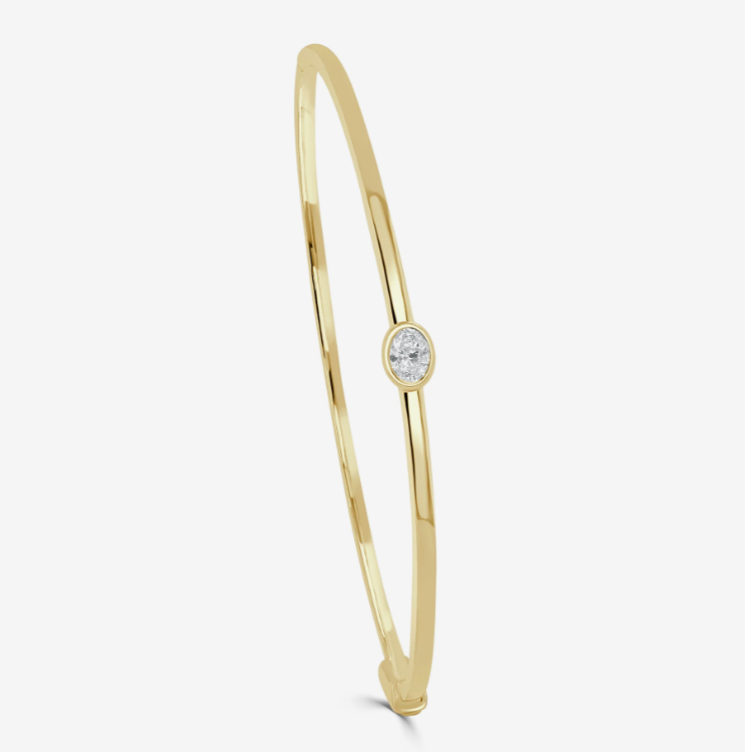 14k Gold Single Bezel Set Oval Cut Diamond Bangle Bracelet