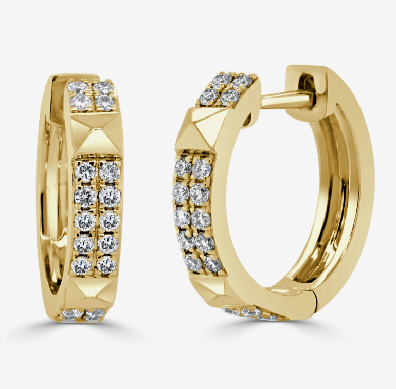 14k Yellow Gold Diamond Studded Huggie Earrings (I9083)